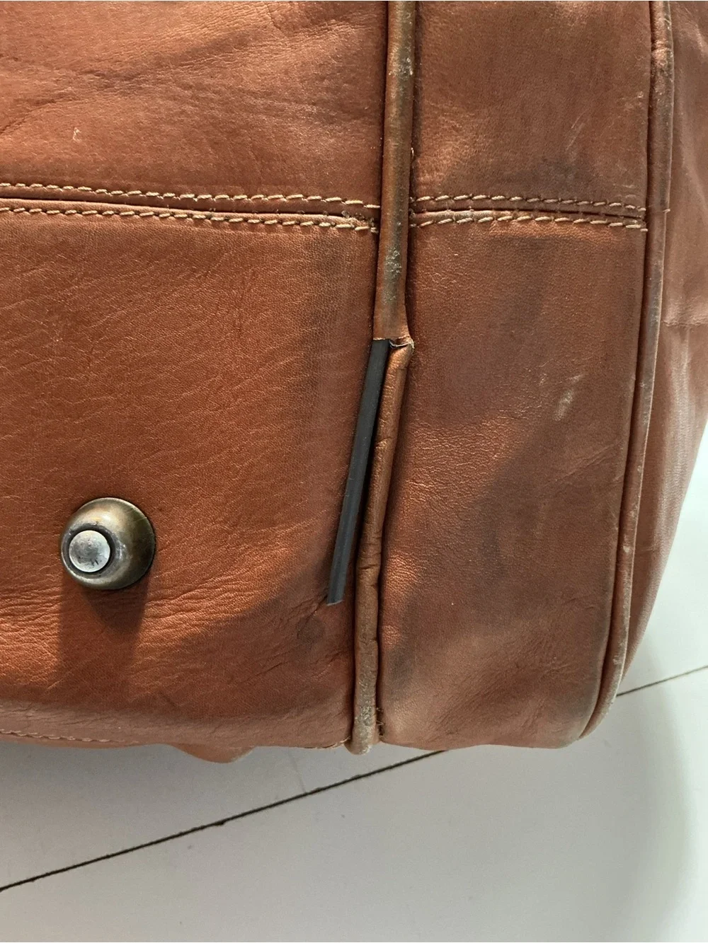 Claire Chase Columbia Leather Tan Brown Travel Duffel Weekender Luggage Bag